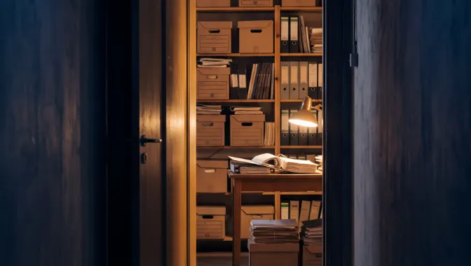 A door left ajar onto another lit room